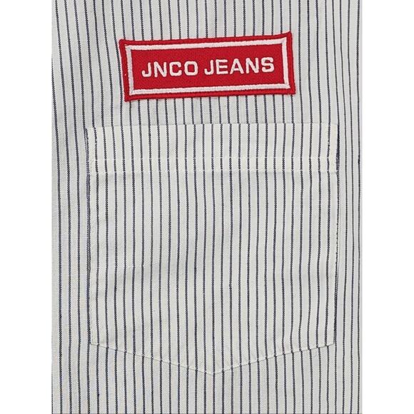 JNCO Shirt Mens Large White Stripe Short Sleeve Button Front Y2K 90s Streetwear - Picture 5 of 16